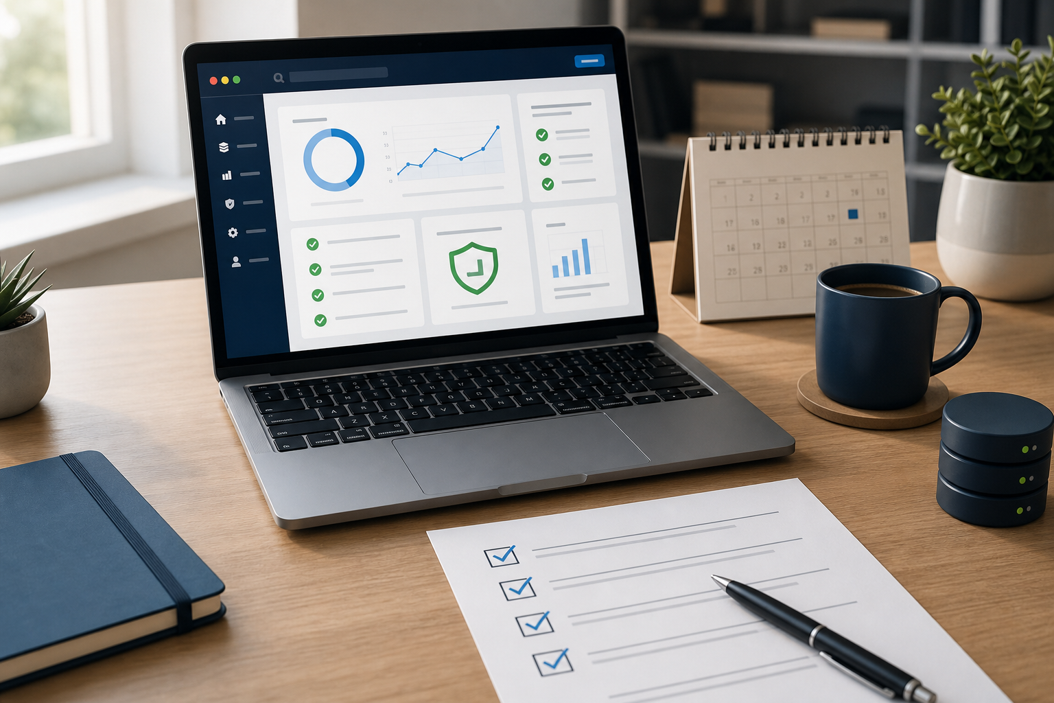 Website maintenance checklist beside a site health dashboard