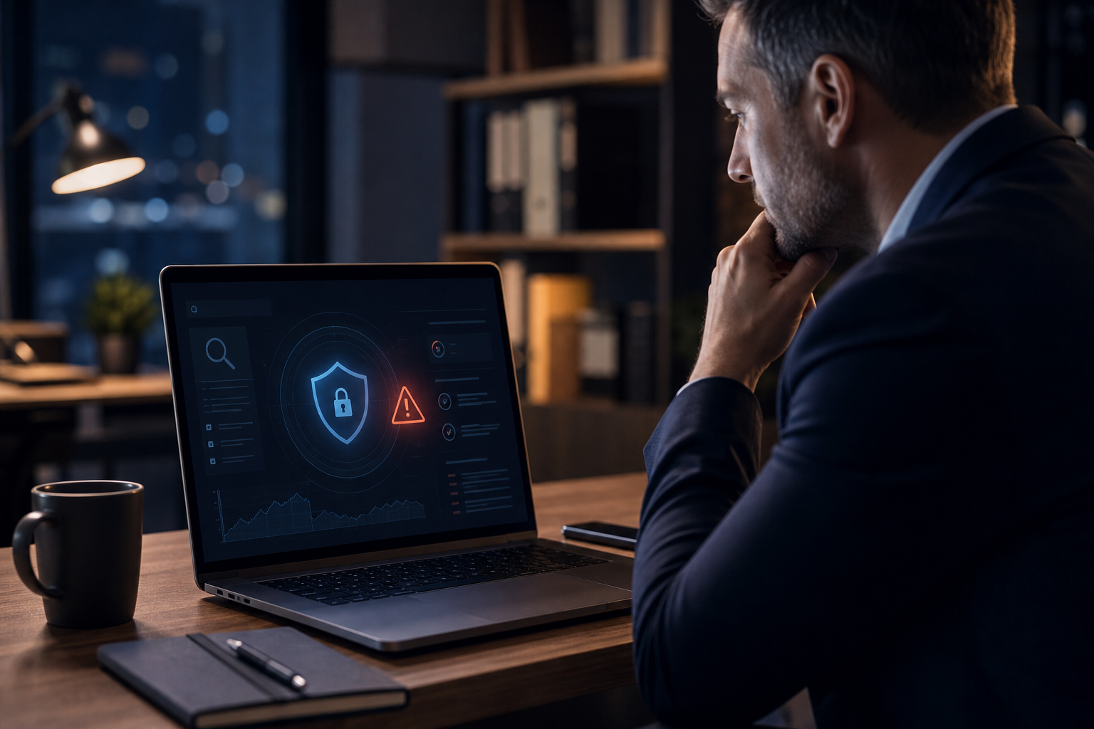 Business owner reviewing a website security warning